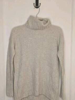 Not Monday Cashmere Sweater Sophie Waffle Stitch Turtleneck Light Gray Cloud XS